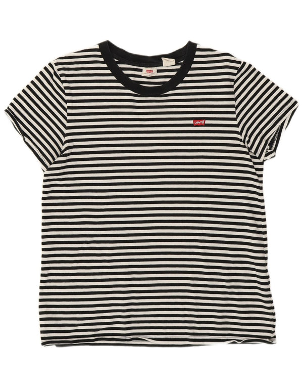 Levi's Womens T-Shirt Top UK 14 Medium White Striped Cotton Nautical