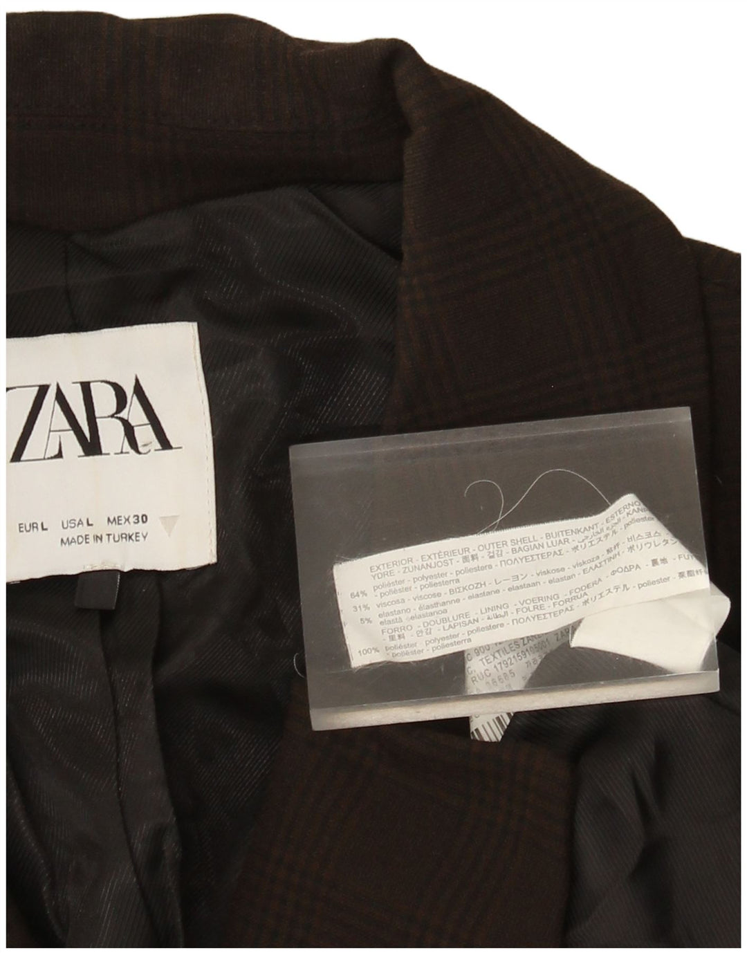 Zara Γυναικείο σακάκι σακάκι με 1 κουμπί UK 16 Large Brown Check Polyester