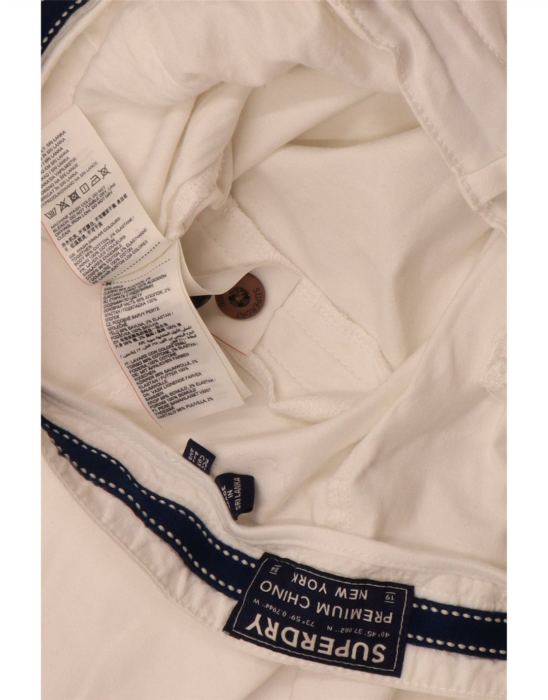 SUPERDRY Γυναικείο λεπτό παντελόνι Chino UK 16 μεγάλο W34 L29 λευκό βαμβακερό