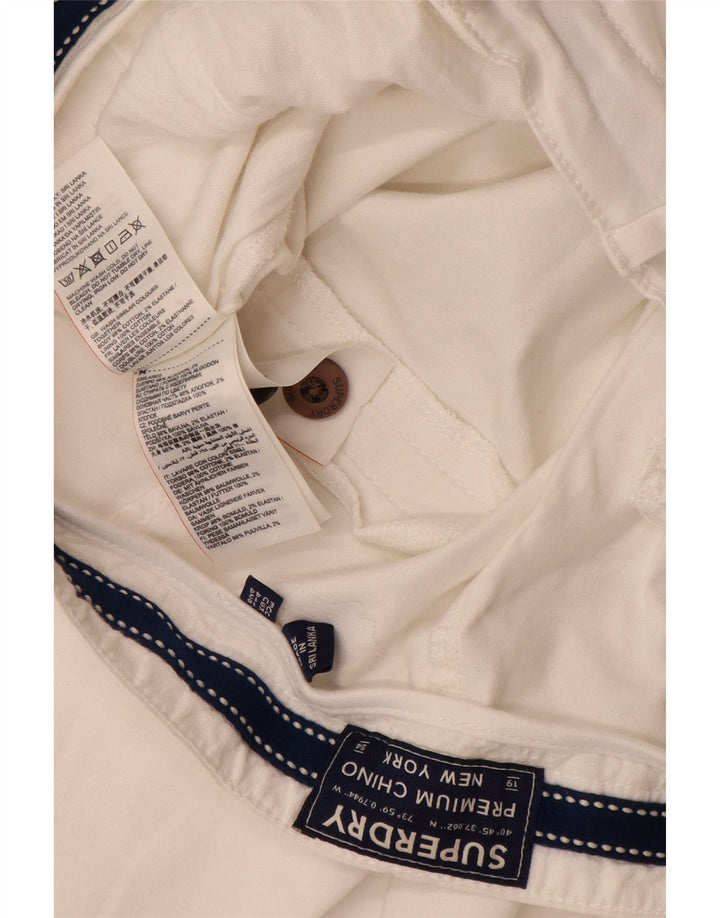 SUPERDRY Γυναικείο λεπτό παντελόνι Chino UK 16 μεγάλο W34 L29 λευκό βαμβακερό