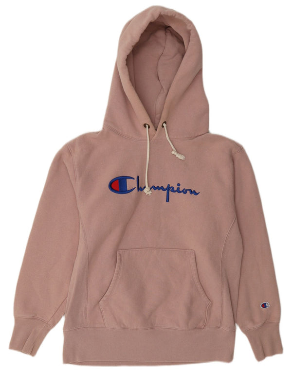 Champion Womens Graphic Hoodie Jumper UK 10 Small Pink Cotton