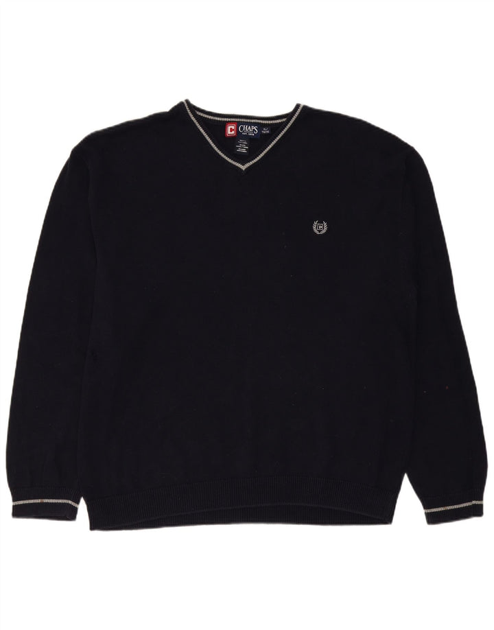 CHAPS Ανδρικό πουλόβερ με λαιμόκοψη με V λαιμόκοψη XL Μπλε βαμβακερό