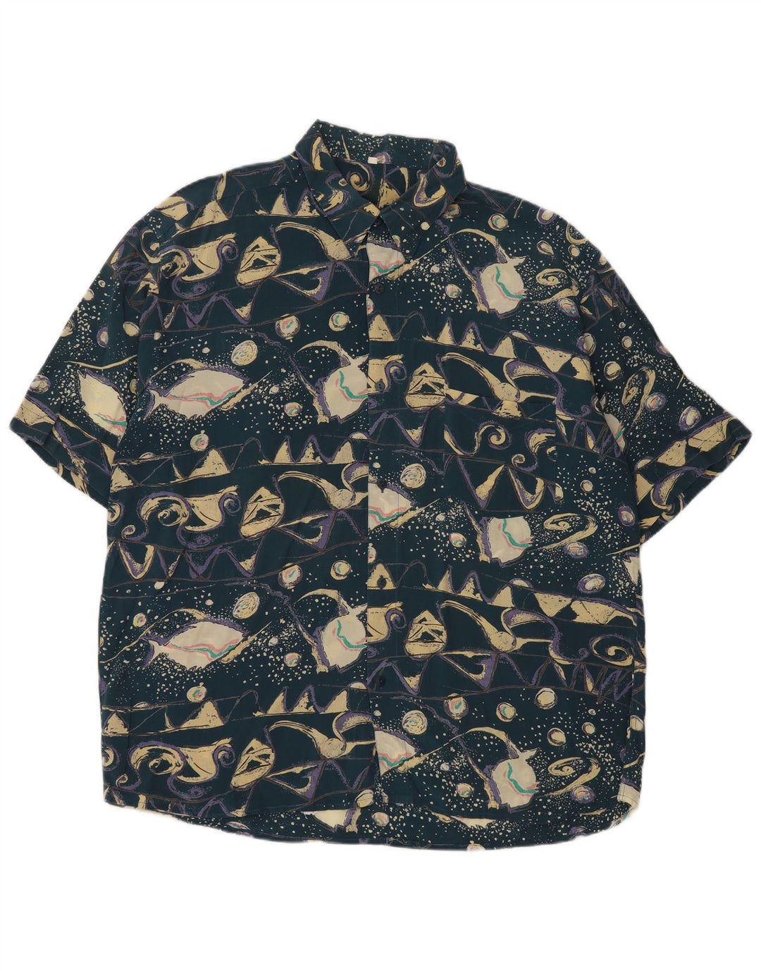 Vintage ανδρικό κοντομάνικο πουκάμισο XL με ρετρό μπλε βισκόζη