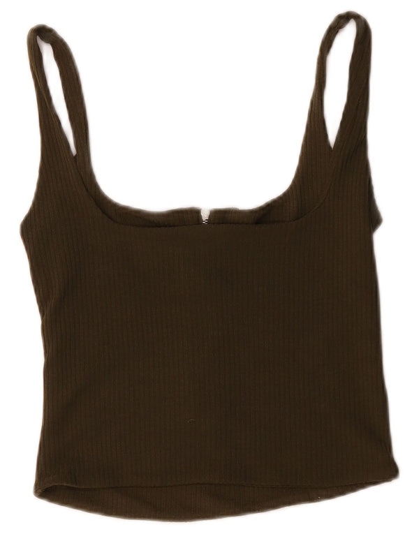 Zara Womens Trafaluc Crop Cami Top UK 6 XS Khaki