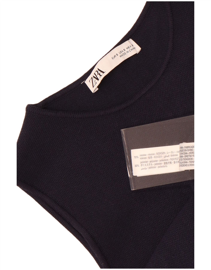 Zara γυναικείο υπερμεγέθη αμάνικο τουνίκ Τοπ 10 UK Small Navy Blue Viscose