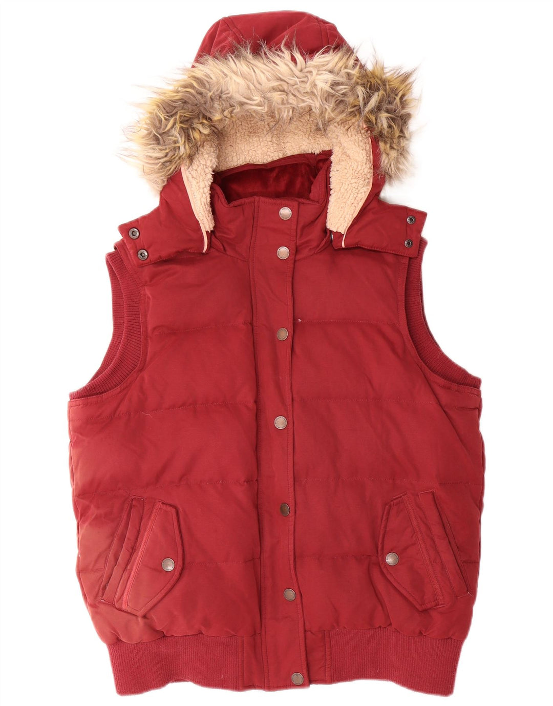 Fat Face Γυναικεία κουκούλα με επένδυση Gilet UK 14 μεγάλος κόκκινος πολυεστέρας