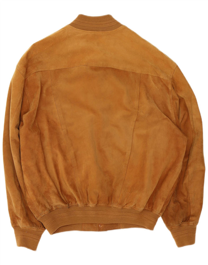 Vintage Ανδρικό Suede Bomber Jacket IT 54 2XL Καφέ Δερμάτινο