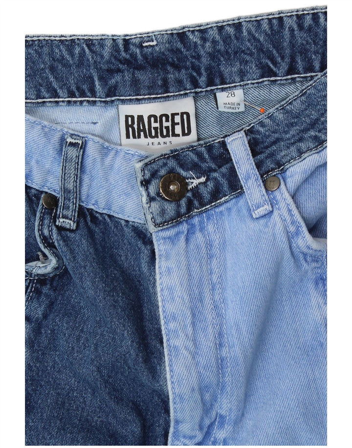 VINTAGE Γυναικείο ίσιο τζιν W28 L28 Blue Patchwork Cotton Retro