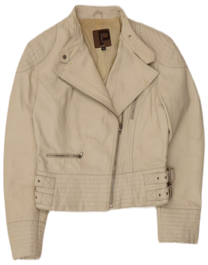 Conbipel Γυναικείο Δερμάτινο Μπουφάν Biker Μέγεθος 42 Small Off White Δερμάτινο