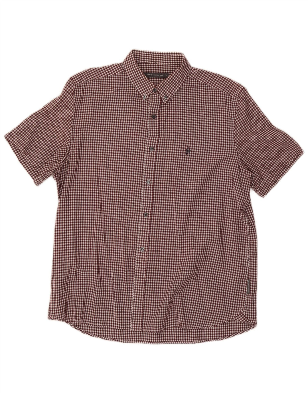 FRENCH CONNECTION Mens Short Sleeve Shirt XL Maroon Gingham Cotton