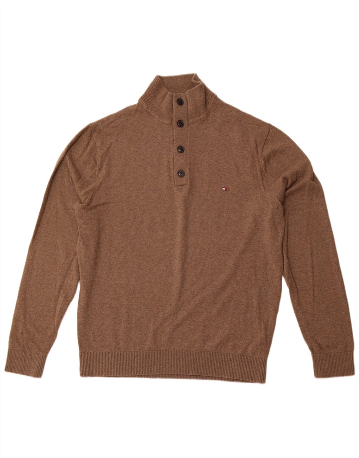 TOMMY HILFIGER Ανδρικό πουλόβερ με κουμπιά λαιμόκοψη 2XL καφέ βαμβακερό