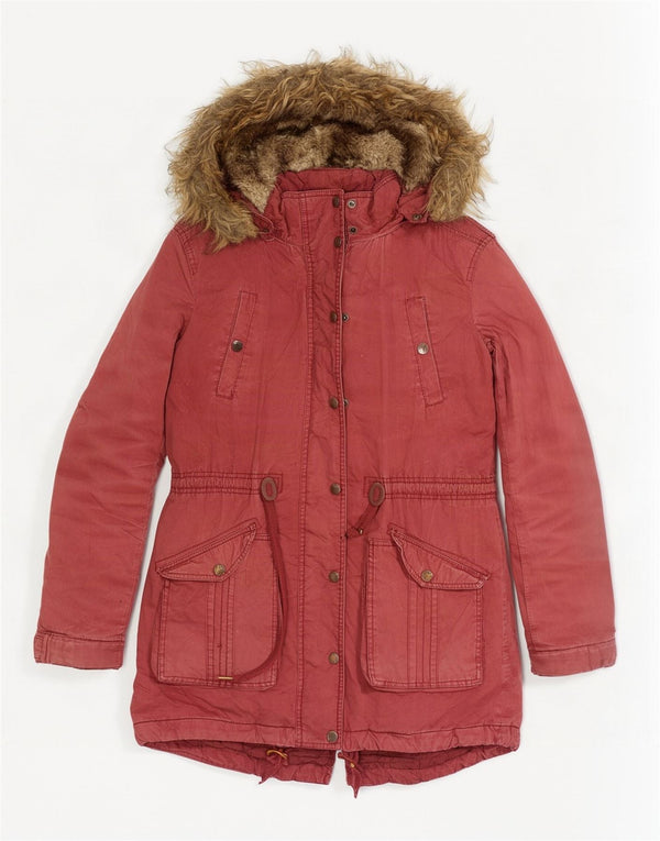 Γυναικείο μπουφάν Parka με κουκούλα Fat Face UK 10 Small μπορντό βαμβακερό