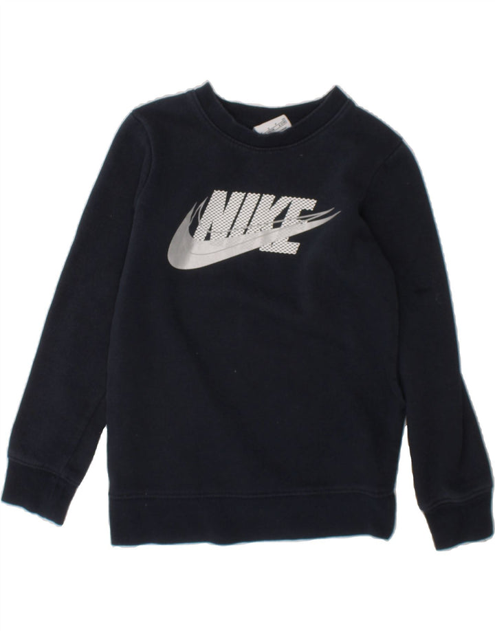 NIKE Boys Graphic Sweatshirt Jumper 4-5 Years Small Navy Blue Cotton Vintage Nike and Second-Hand Nike from Messina Hembry 