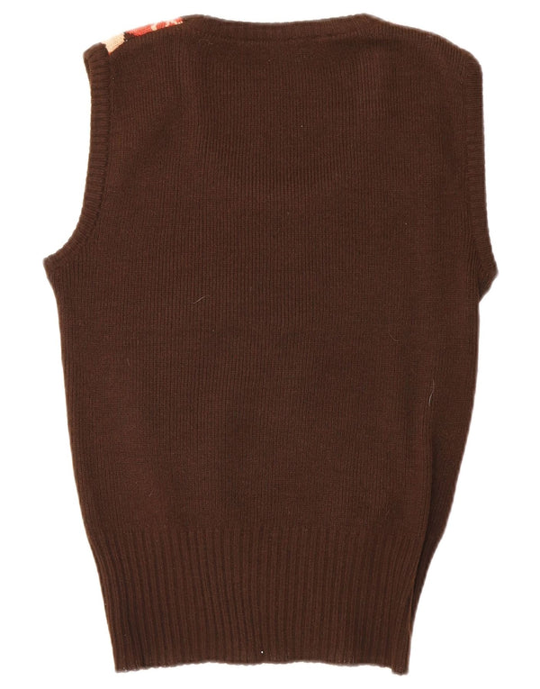 Vintage γυναικείο γιλέκο Tank Top UK 10 Small Brown Argyle/Diamond
