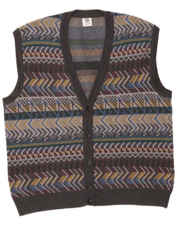 Ανδρικό vintage αμάνικο πουλόβερ IT 56 XL Γκρι γεωμετρικό μαλλί