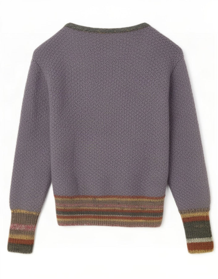 Vintage Γυναικείο ανοιχτό πουλόβερ UK 14 Medium Grey ριγέ