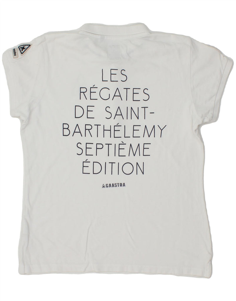 GAASTRA Womens Graphic Polo Shirt UK 14 Medium White Cotton Vintage Gaastra and Second-Hand Gaastra from Messina Hembry 