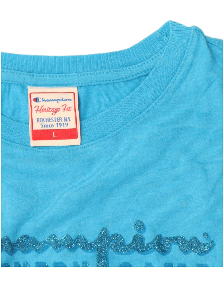 Γυναικείο T-shirt CHAMPION Heritage Fit Top UK 14 μεγάλο μπλε βαμβακερό