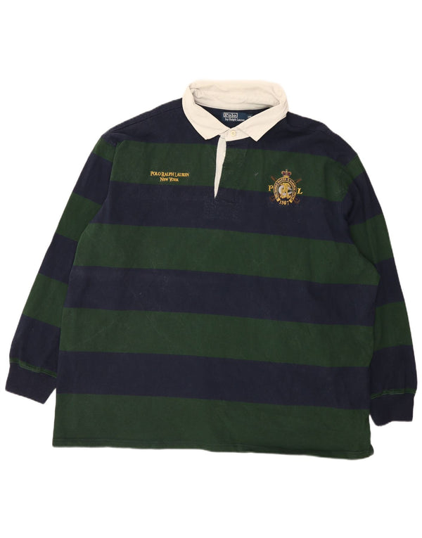 Polo Ralph Lauren Ανδρικό μεγάλο μακρυμάνικο πουκάμισο ράγκμπι 4XL πράσινο ριγέ βαμβακερό