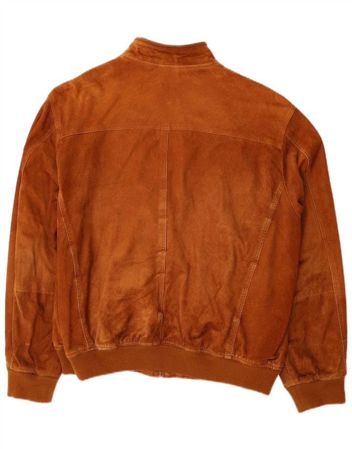VINTAGE Ανδρικό Suede Bomber Jacket IT 54 2XL Beige Leather