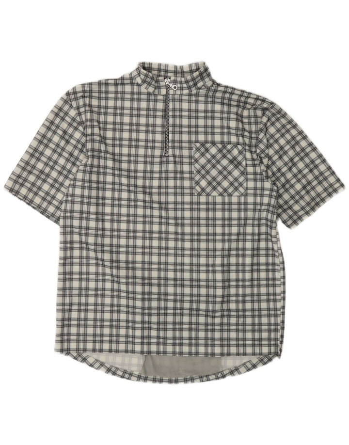 Ανδρικό κοντομάνικο πουλόβερ πουκάμισο VINTAGE Μεγάλο γκρι καρό πολυεστέρα