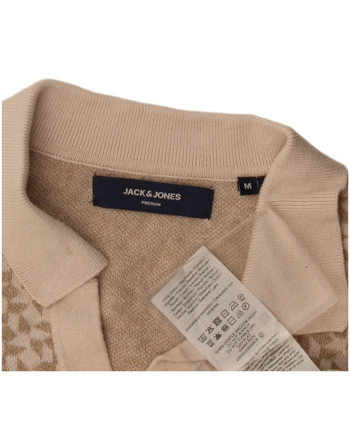 Jack & Jones Ανδρικό Πόλο Μπλουζάκι Μεσαίο Μπεζ Γεωμετρικό Βαμβάκι