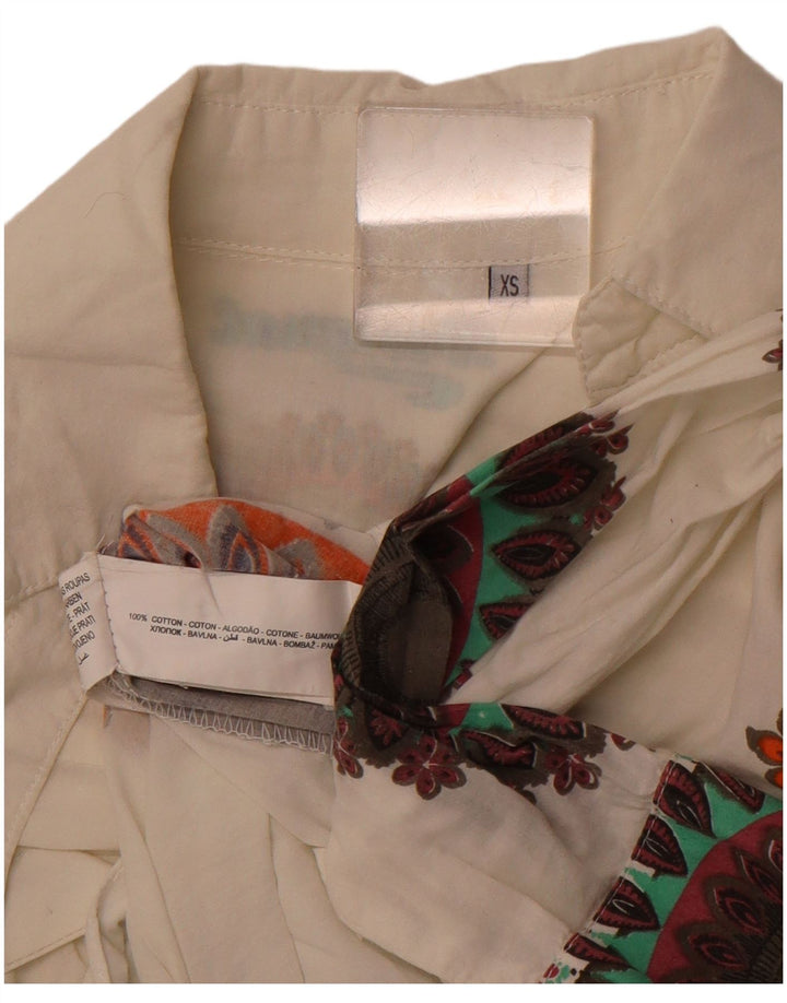 DESIGUAL Γυναικείο γραφικό πουκάμισο UK 6 XS Λευκό βαμβακερό Paisley