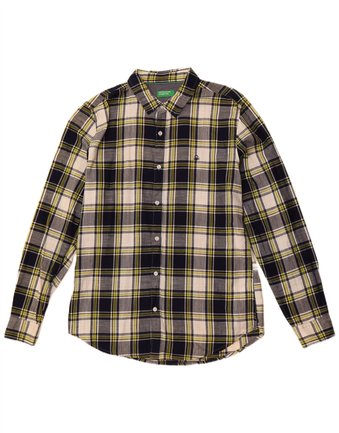 Ανδρικό καρό πουκάμισο Benetton μεγάλο μπλε ναυτικό βαμβακερό καρό