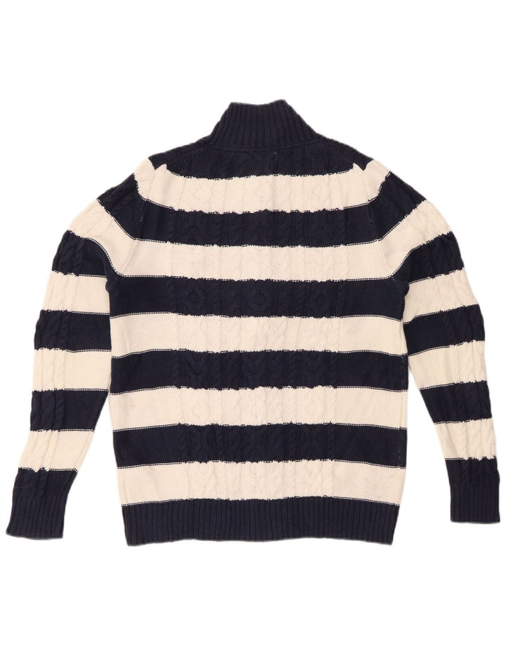 L.L.BEAN Γυναικείο πουλόβερ ζακέτα UK 14 μεσαίου μπλε ριγέ βαμβακερό