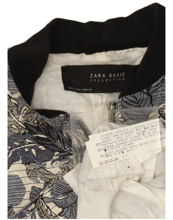 Zara Γυναικείο Bomber Jacket UK 14 Large Blue Floral Βαμβακερό