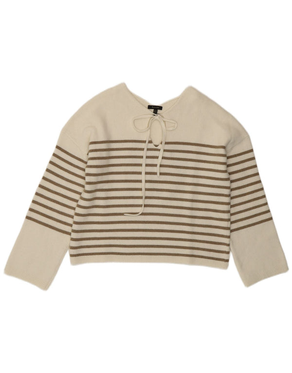 MASSIMO DUTTI Γυναικείο πουλόβερ με λαιμόκοψη με V λαιμόκοψη UK 10 Small White ριγέ