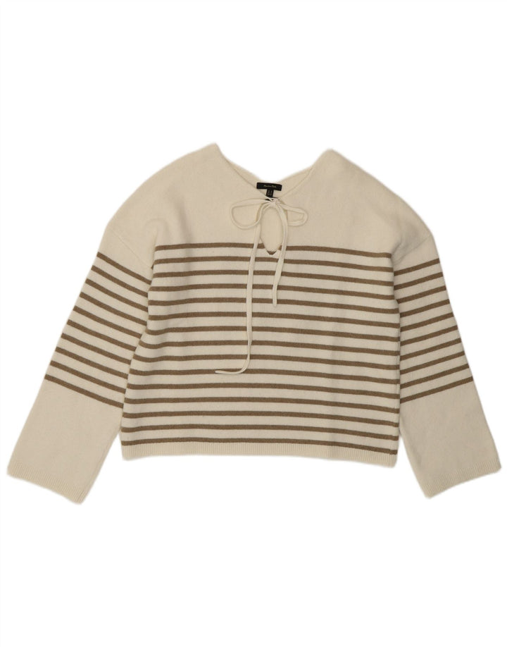 MASSIMO DUTTI Γυναικείο πουλόβερ με λαιμόκοψη με V λαιμόκοψη UK 10 Small White ριγέ