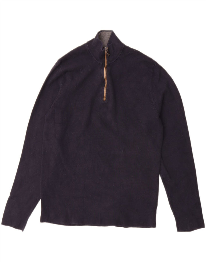 MASSIMO DUTTI Ανδρικό πουλόβερ με φερμουάρ, μεσαίο μπλε βαμβακερό