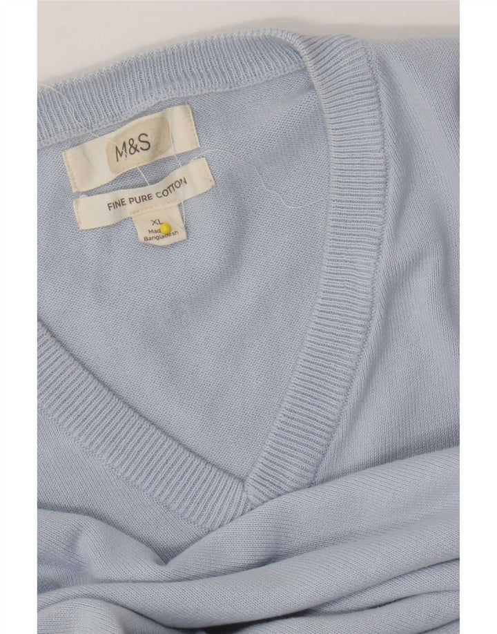 Ανδρικό πουλόβερ Marks & Spencer με V λαιμόκοψη XL Μπλε βαμβακερό