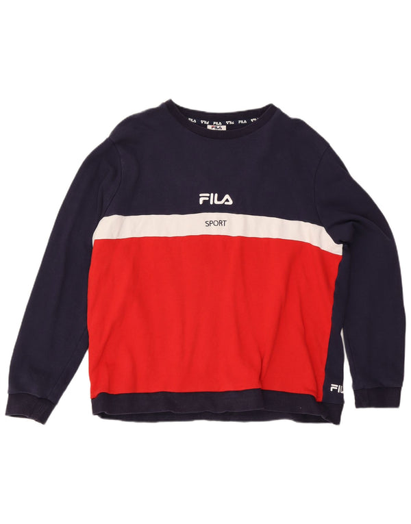 Ανδρικό γραφικό φούτερ Fila Jumper 2XL Navy Blue Colourblock Βαμβακερό