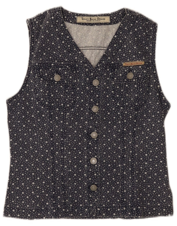 Sisley Womens Gilet UK 8 Small Navy Blue Floral Cotton