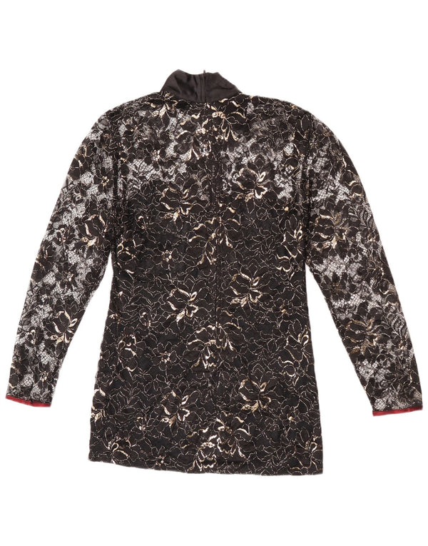 Vintage γυναικεία μπλούζα See Through Lace Top IT 40 Small Black Floral Nylon