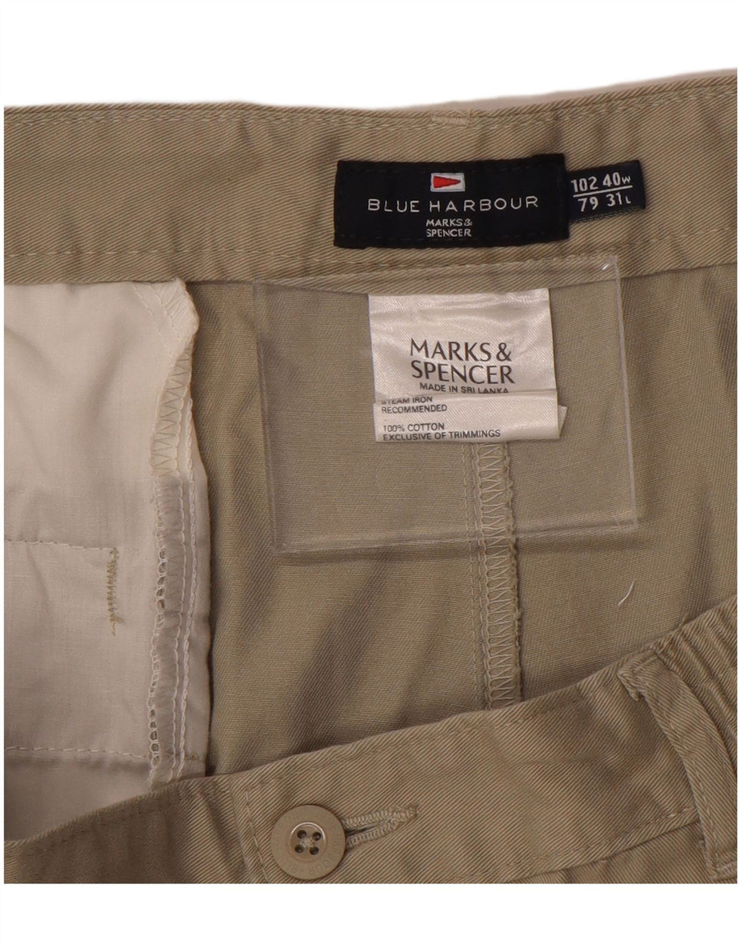 MARKS & SPENCER Ανδρικό παντελόνι Chino με καρφίτσες μπλε Harbour W40 L31 καφέ