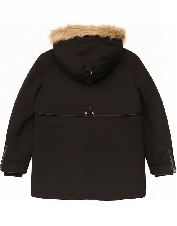 Zara Γυναικείο Trafaluc Hooded Sherpa Parka Jacket UK 14 Medium Black
