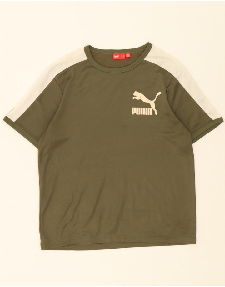PUMA Mens Graphic T-Shirt Top Medium Khaki Colourblock Polyester Vintage Puma and Second-Hand Puma from Messina Hembry 