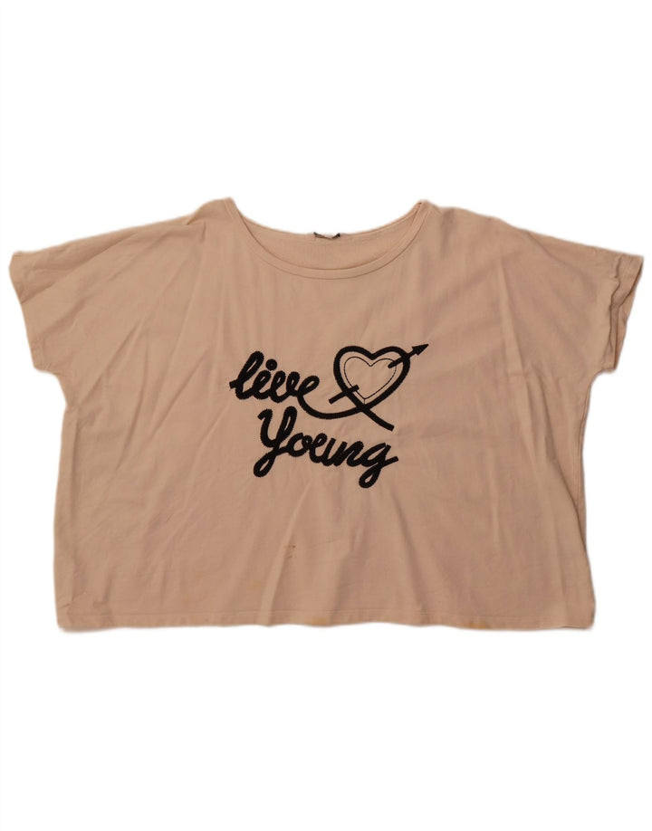 Γυναικείο γραφικό μπλουζάκι French Connection Top UK 14 μεσαίο μπεζ βαμβακερό