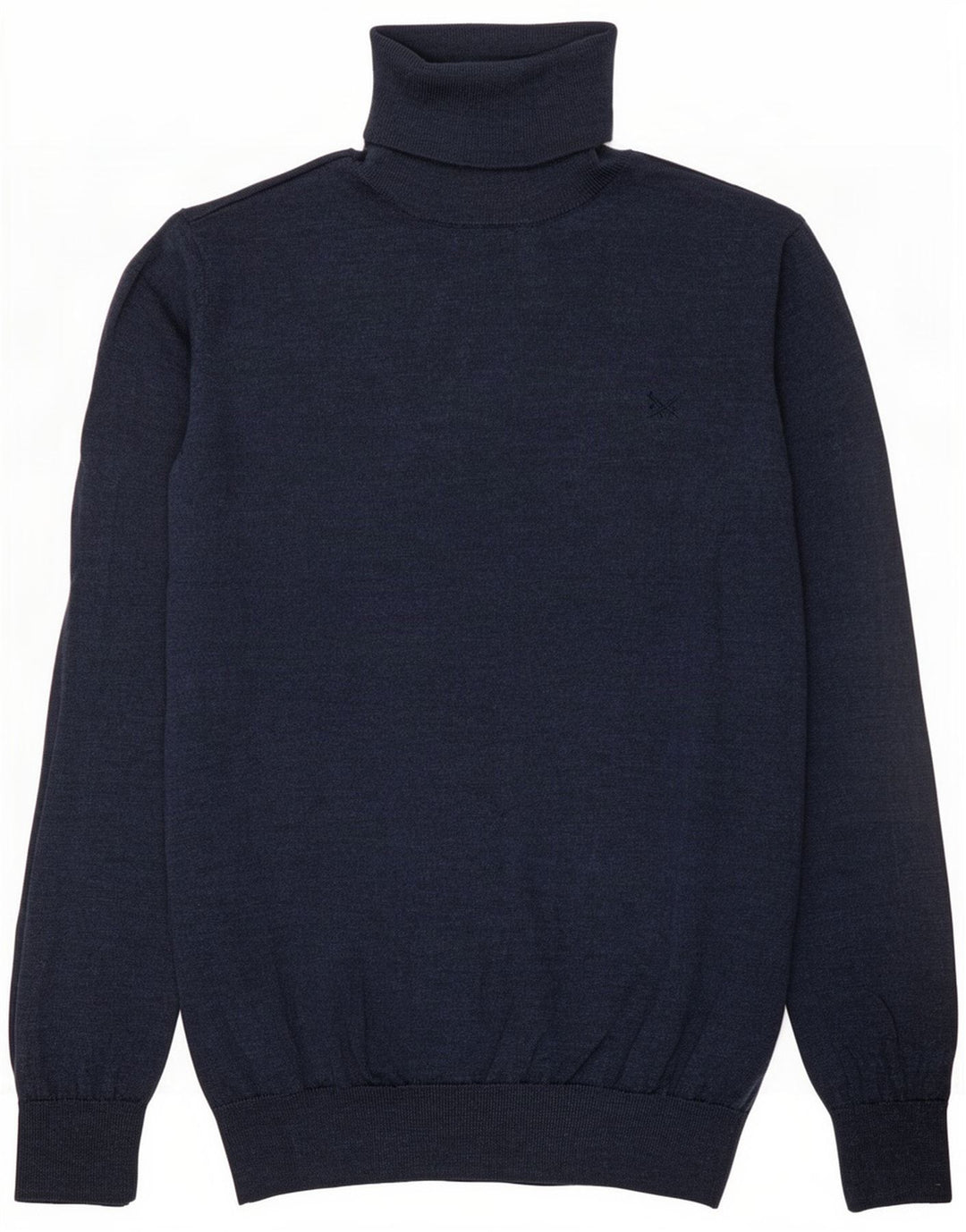 Crew Clothing Ανδρικό πουλόβερ με ρολό λαιμόκοψη, μεσαίο μπλε ναυτικό μαλλί Merino