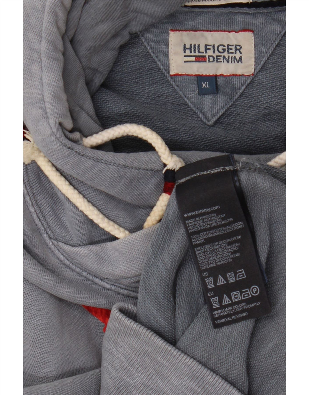 TOMMY HILFIGER Ανδρικό γραφικό κουκούλα Jumper XL Μπλε βαμβακερό