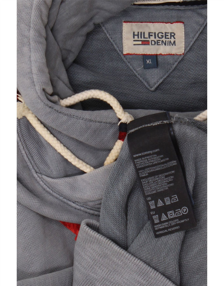 TOMMY HILFIGER Ανδρικό γραφικό κουκούλα Jumper XL Μπλε βαμβακερό