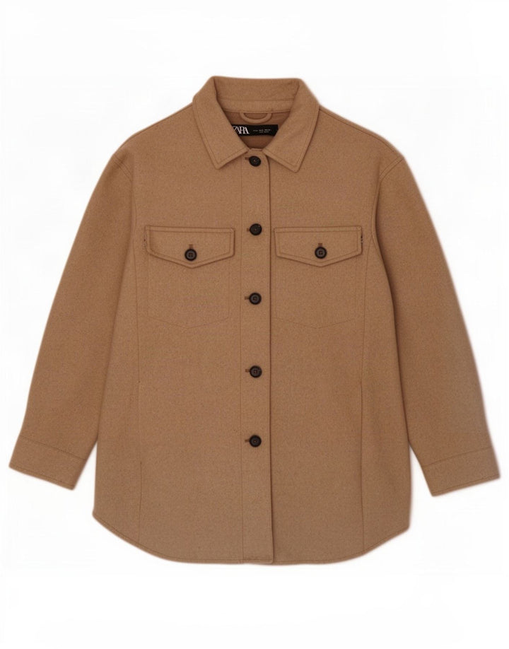 Zara Γυναικείο Shacket Oversized Jacket UK 10 Small Brown Polyester