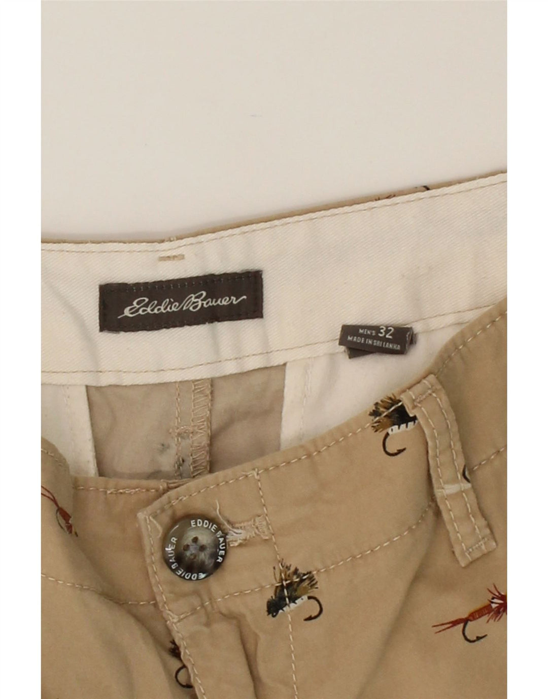EDDIE BAUER Mens Abstract Pattern Chino Shorts W32 Medium  Beige Cotton Vintage Eddie Bauer and Second-Hand Eddie Bauer from Messina Hembry 