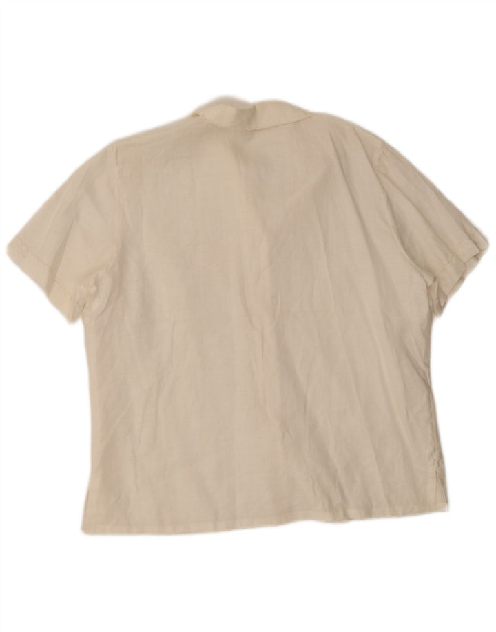 Vintage γυναικείο κοντομάνικο πουκάμισο IT 42 Medium White Floral Λινό