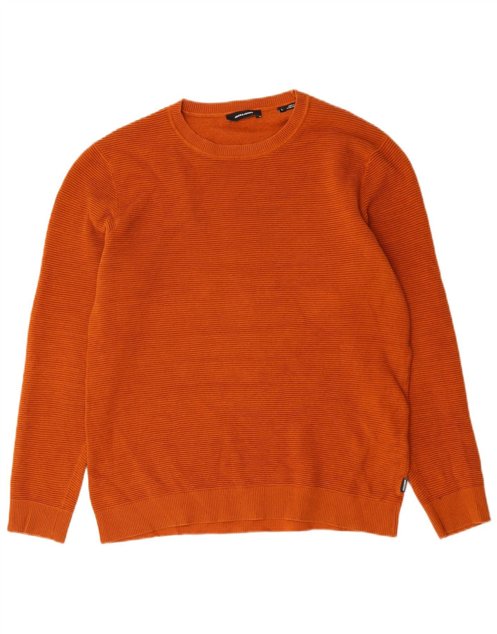 Jack & Jones Ανδρικό πουλόβερ με λαιμόκοψη μεγάλο πορτοκαλί βαμβακερό