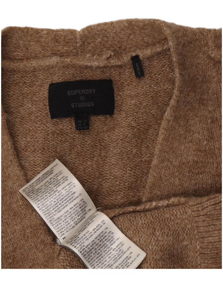 Superdry γυναικείο πουλόβερ μεγάλου μεγέθους V-λαιμόκοψη UK 12 μεσαίου καφέ ακρυλικό