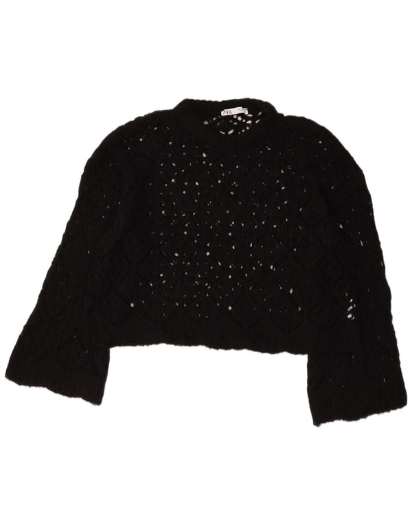 ZARA Γυναικείο πουλόβερ με λαιμόκοψη μεγάλου μεγέθους σκάφους UK 16 μεγάλο μαύρο